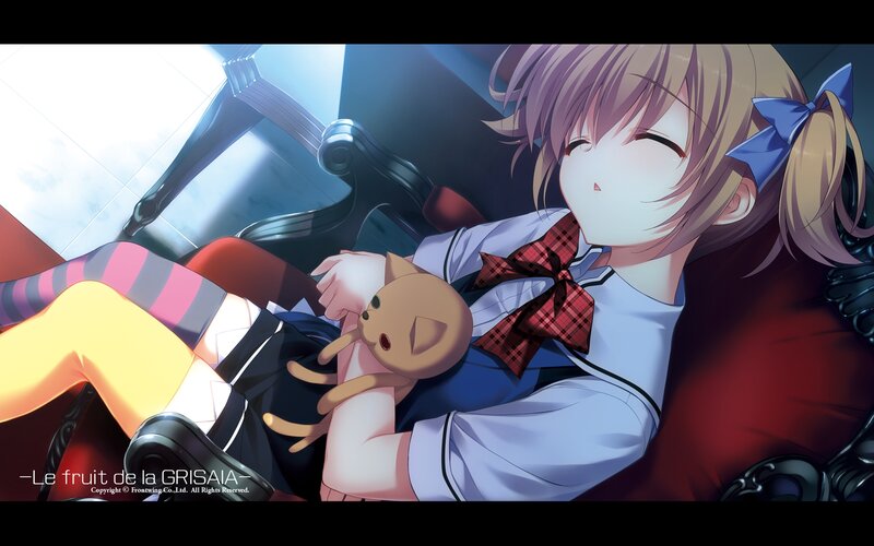 Anime Girl Sleeping — Blue, Peaceful, Digital Art, Stuffed Animal