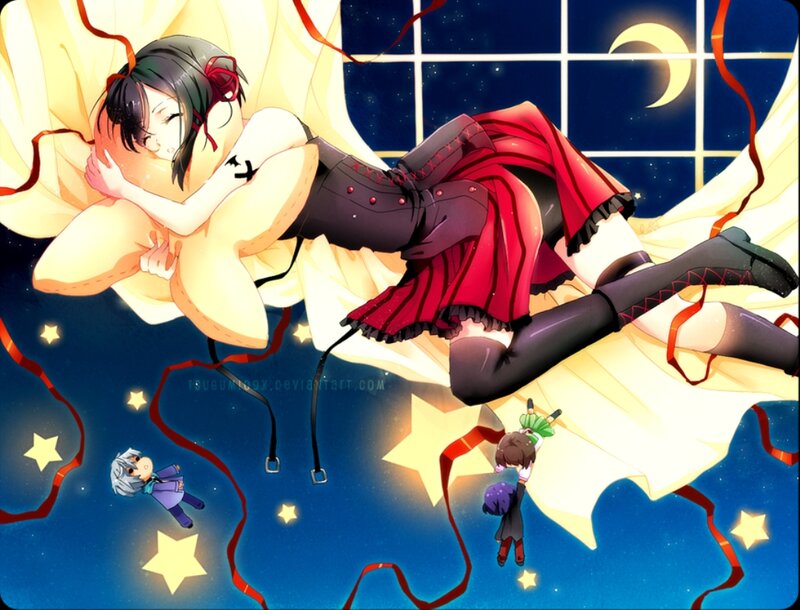 Anime Girl Sleeping — Blue, Serene, Night, Digital Art, Stars