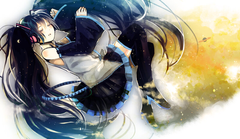 Anime Girl Sleeping — Blue, Serene, Night