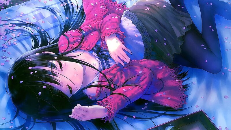 Anime Girl Sleeping — Blue, Serene, Spring