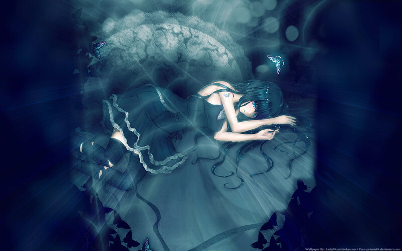 Anime Girl Sleeping — Blue