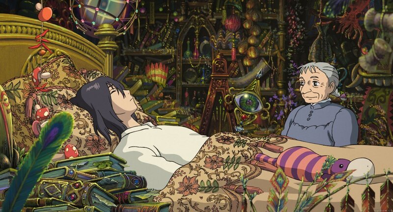 Anime girl sleeping in a magical room