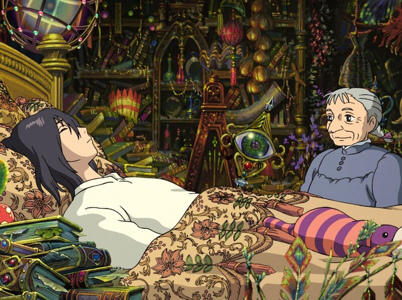 Anime girl sleeping in a magical room