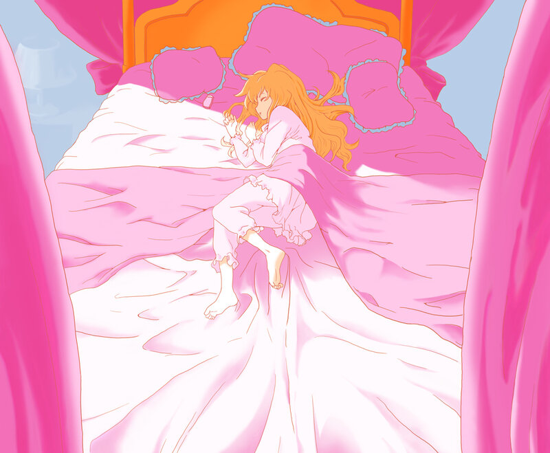 Anime girl sleeping in bed