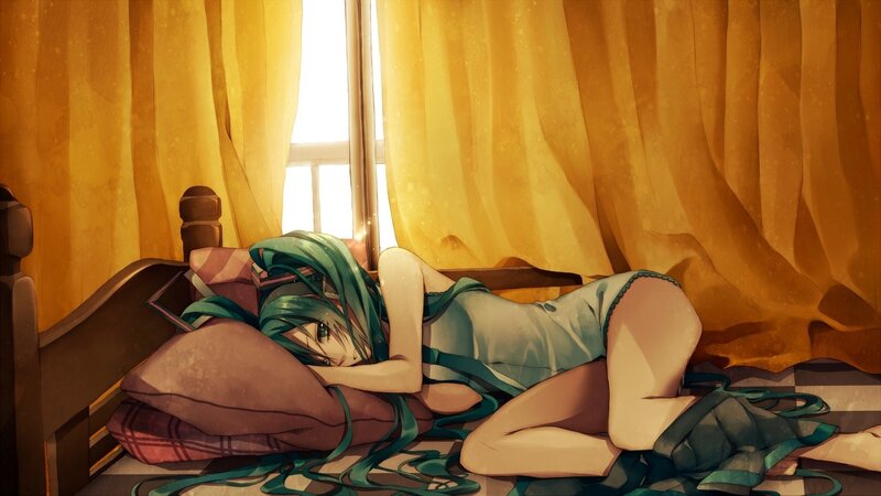 Anime girl sleeping in bed
