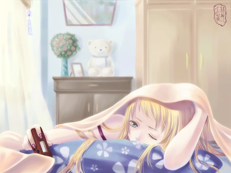 Anime girl sleeping in bed