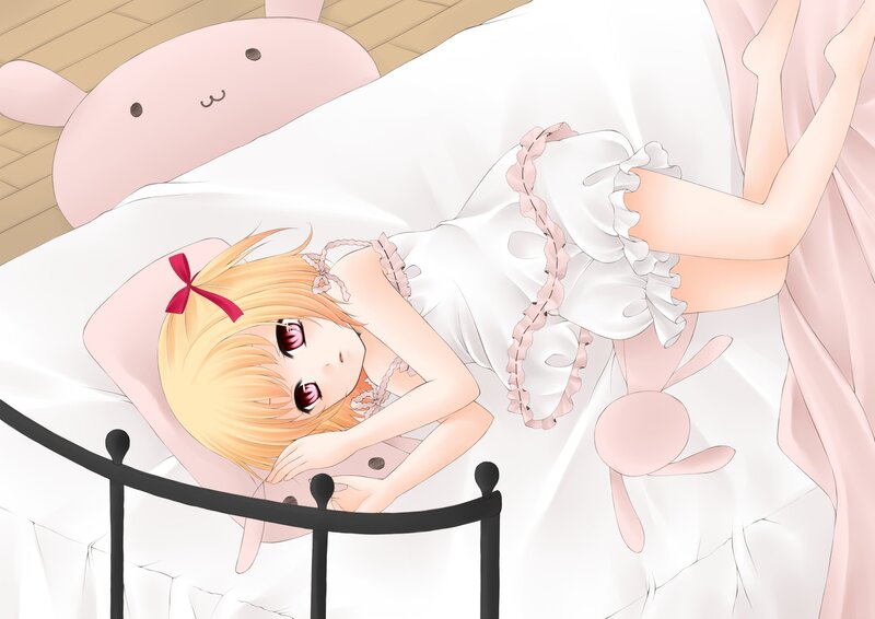 Anime girl sleeping in bed
