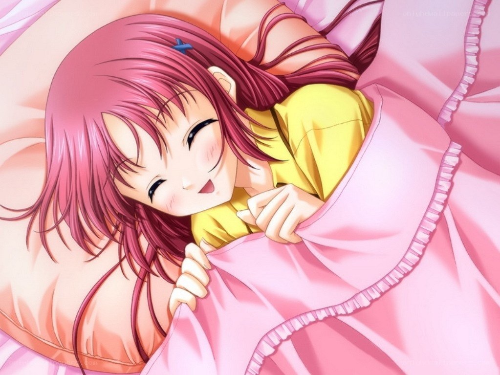 Anime girl sleeping in bed