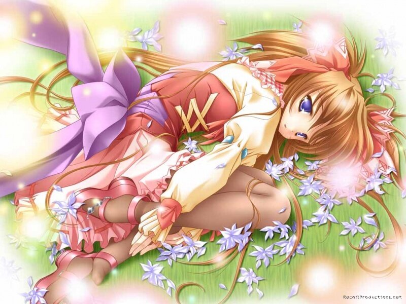 Anime girl sleeping in flowers