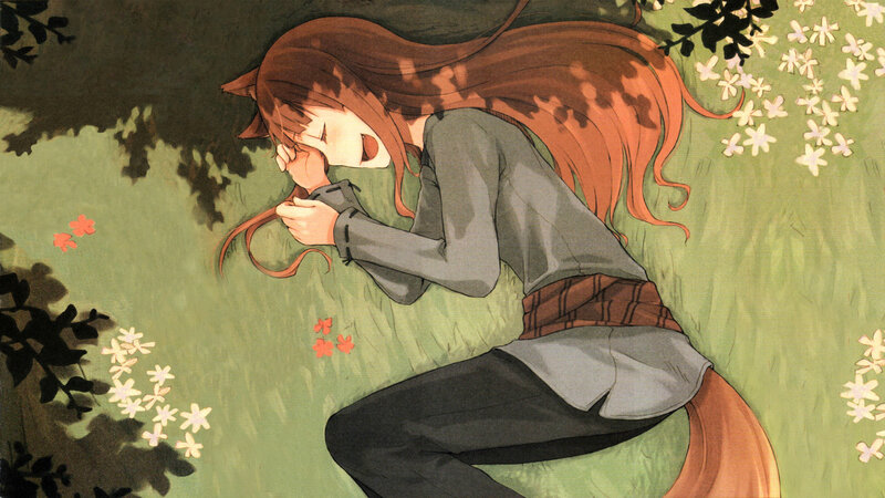 Anime girl sleeping in grass
