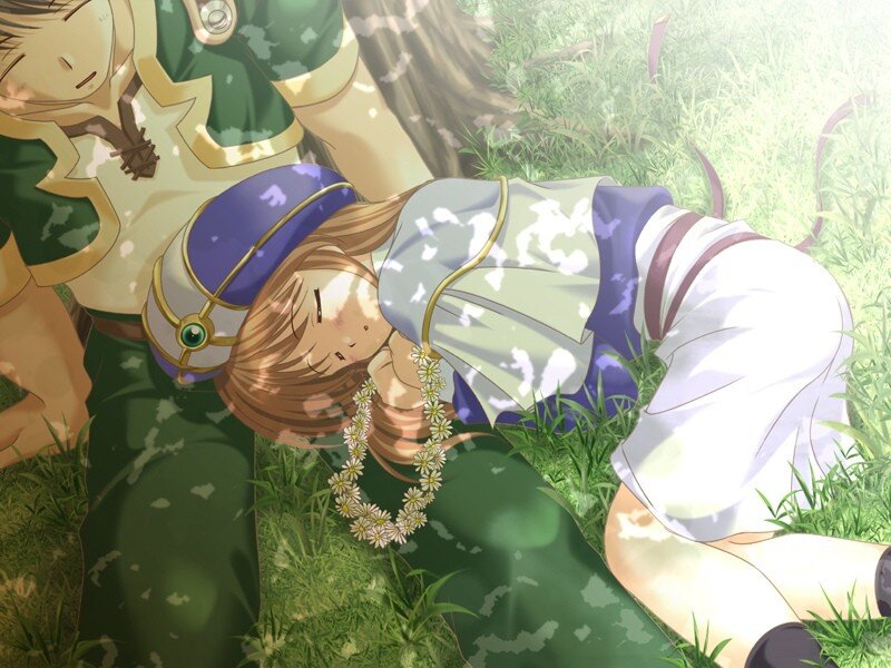 Anime girl sleeping in grass