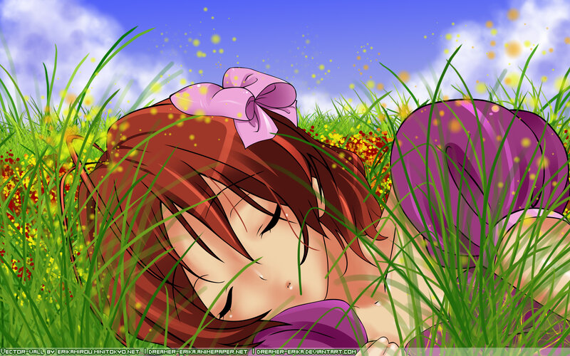 Anime Girl Sleeping in Grass — Green
