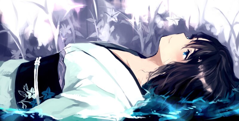 anime girl sleeping in water