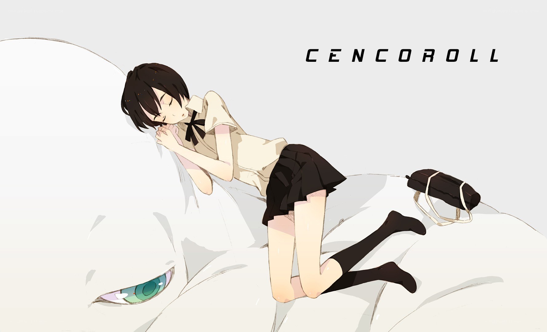 Anime girl sleeping on a creature