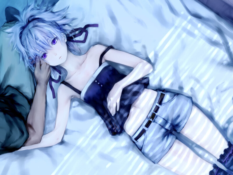 anime girl sleeping on bed