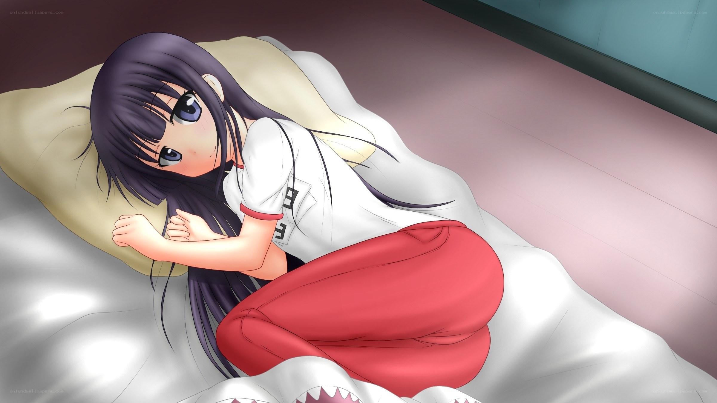 anime girl sleeping on bed