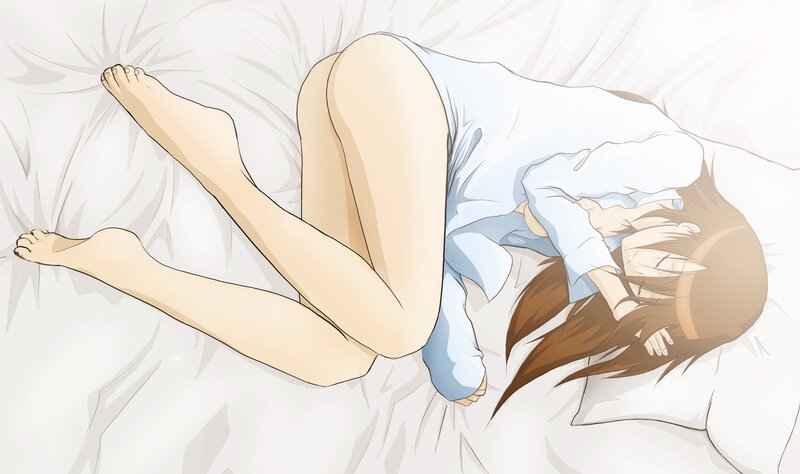 Anime girl sleeping on bed