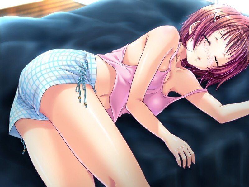 Anime girl sleeping on bed