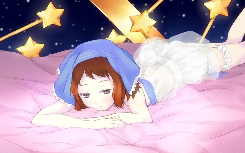 Anime girl sleeping on bed