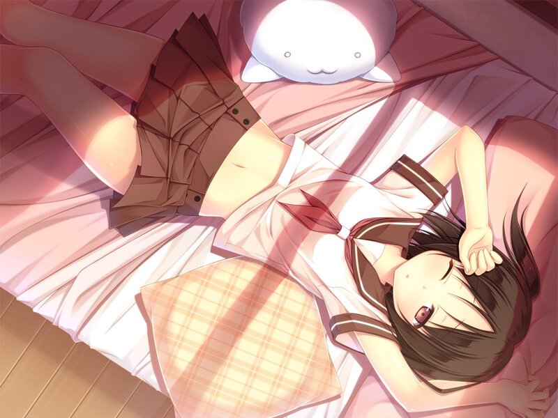Anime girl sleeping on bed