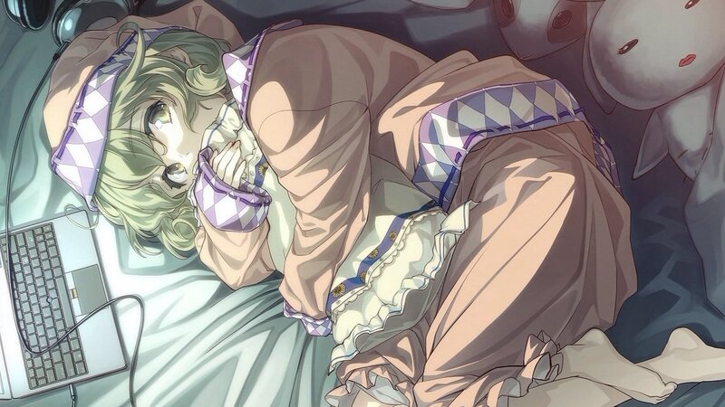 anime girl sleeping on bed