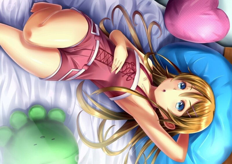 Anime girl sleeping on bed