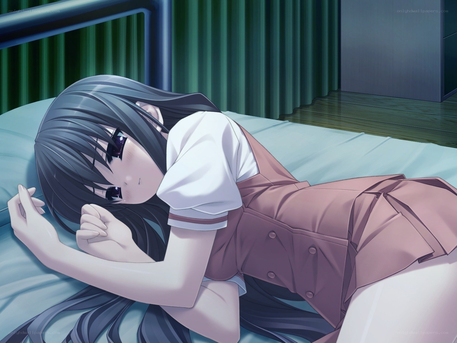anime girl sleeping on bed