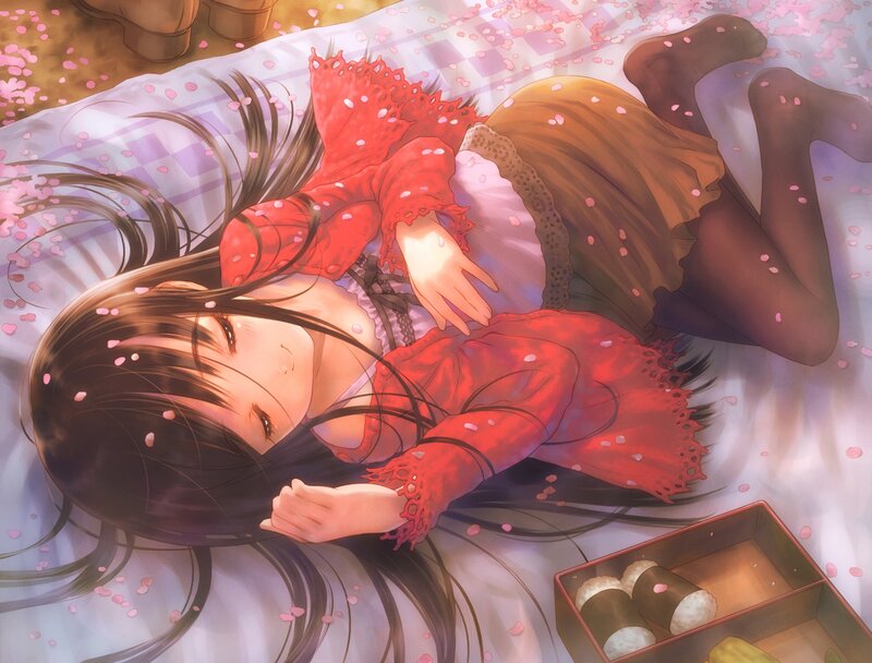 Anime girl sleeping on blanket