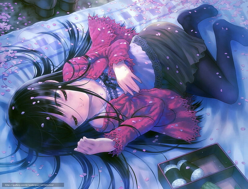 Anime girl sleeping on blanket