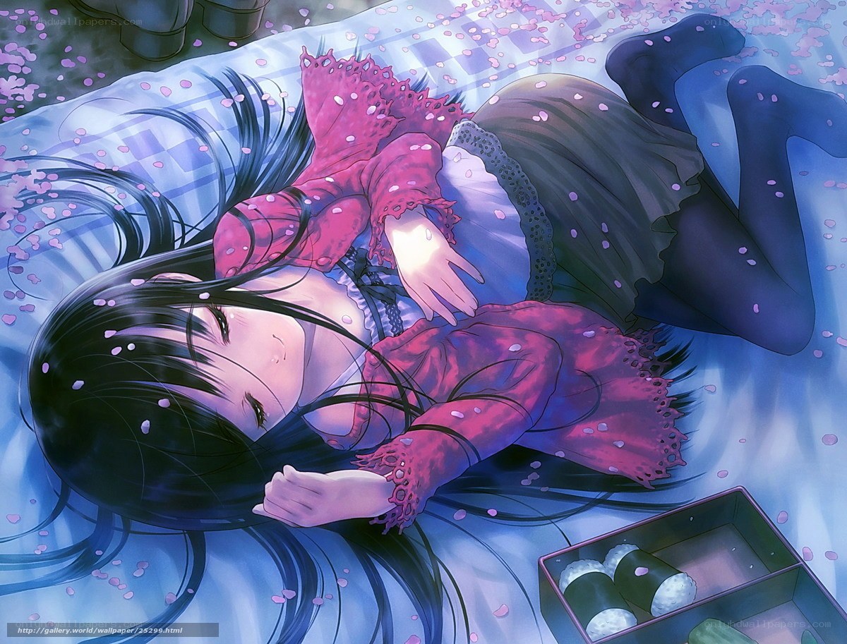 Anime girl sleeping on blanket