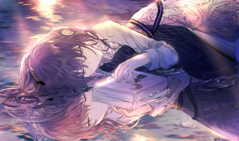 Anime Girl Sleeping on Book