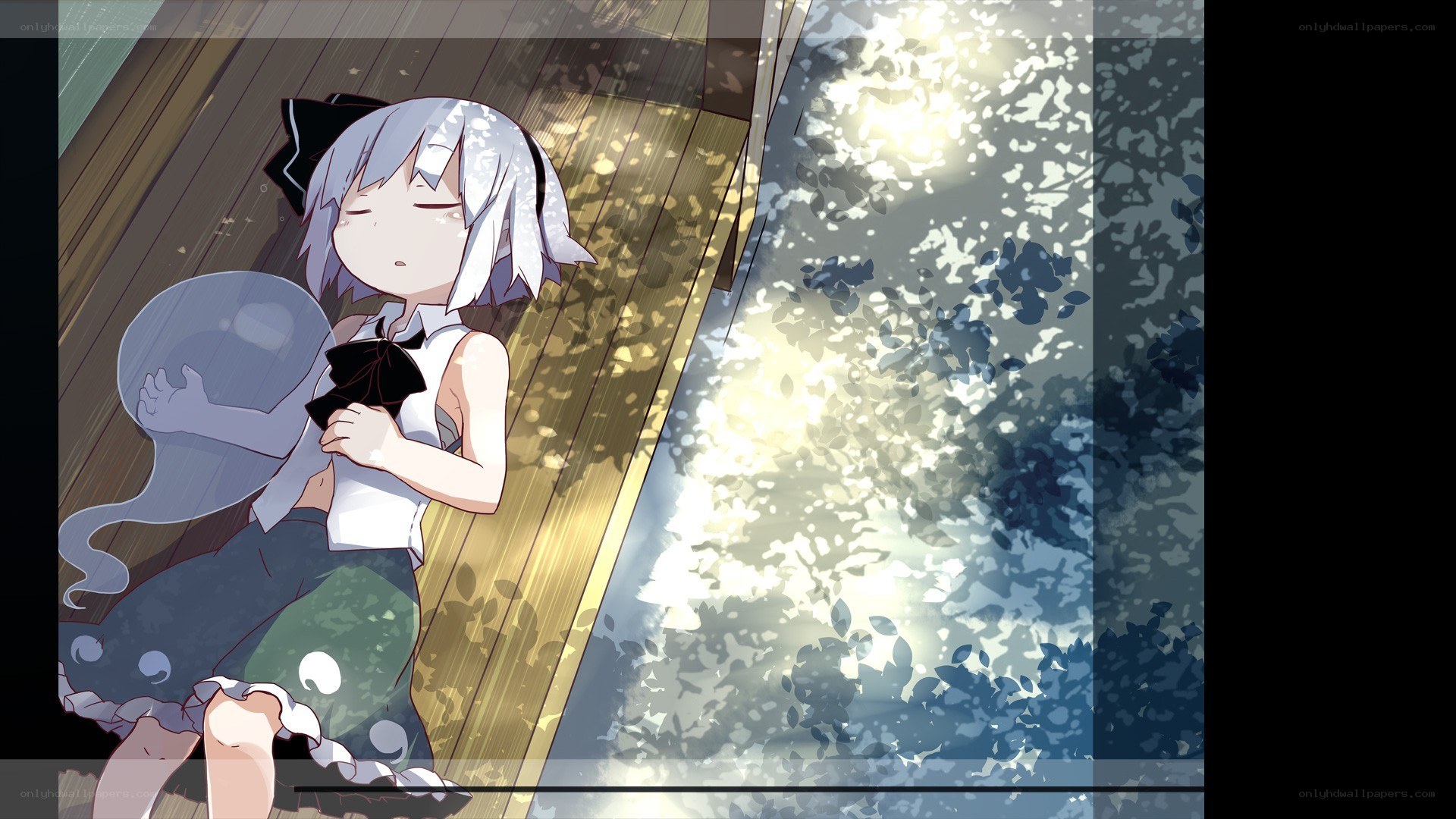 Anime girl sleeping on deck