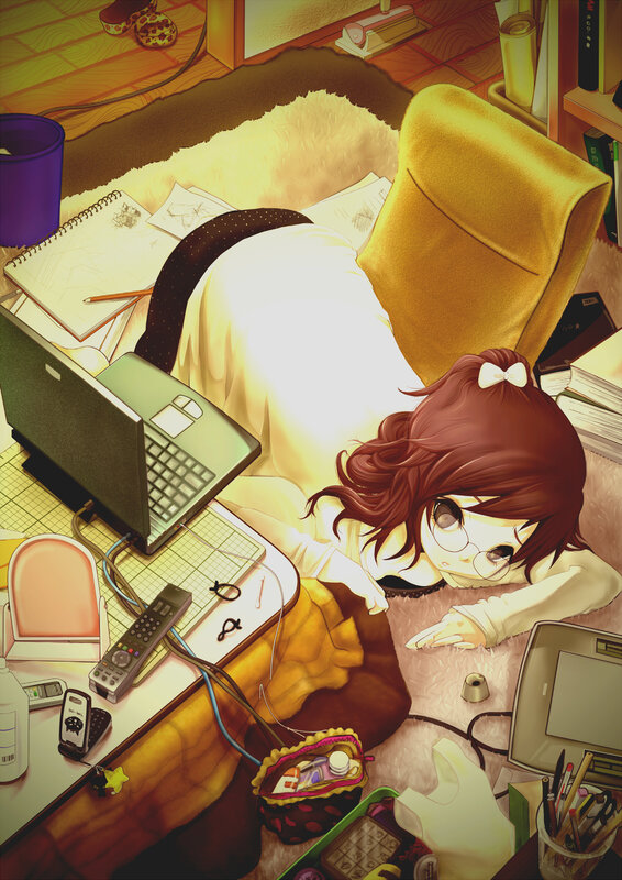 Anime girl sleeping on desk