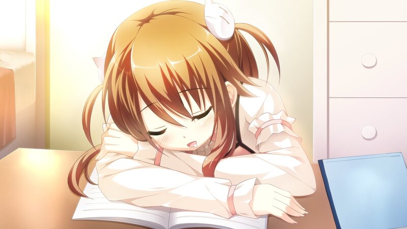 Anime girl sleeping on desk