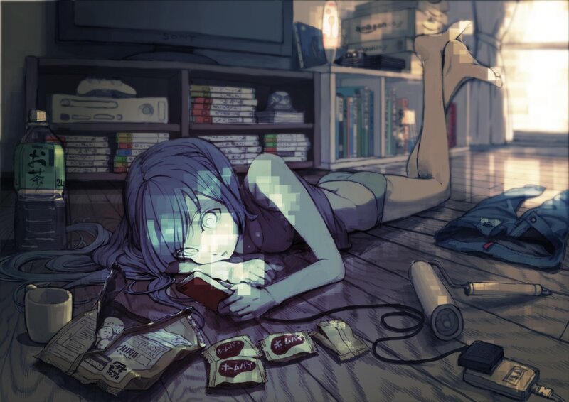 Anime girl sleeping on floor