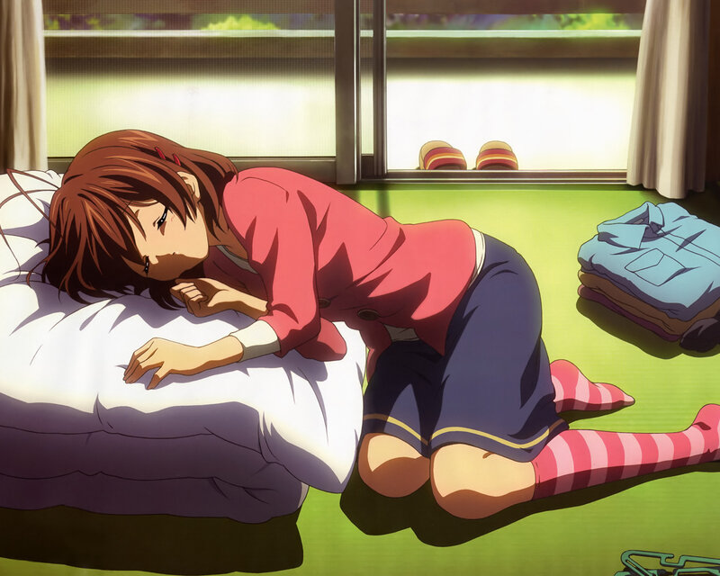 Anime girl sleeping on floor