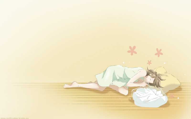 Anime girl sleeping on floor