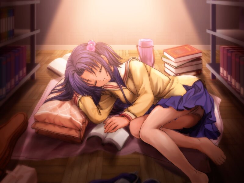 Anime girl sleeping on floor