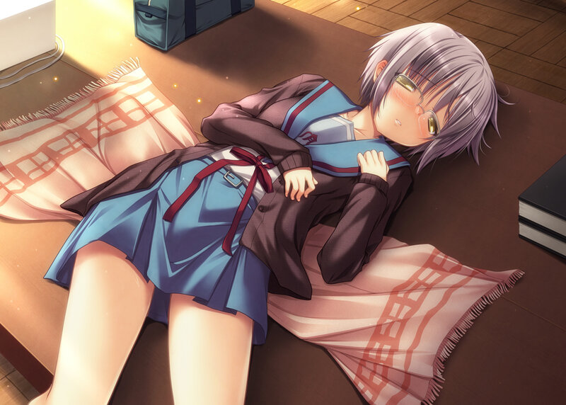 Anime Girl Sleeping on Floor — Blue