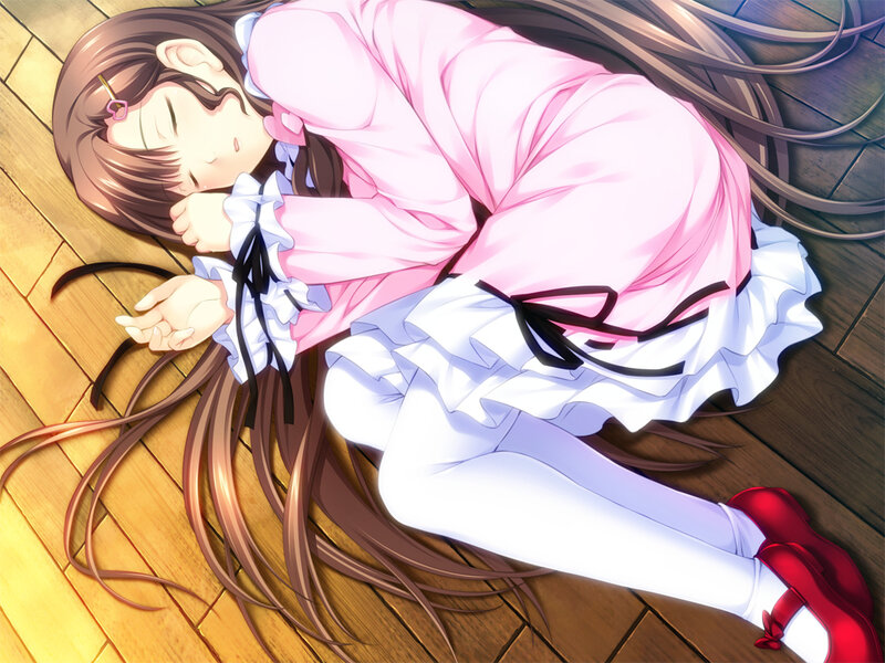 Anime Girl Sleeping on Floor — Brown