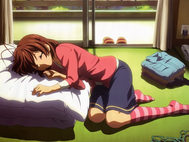 Anime girl sleeping on floor