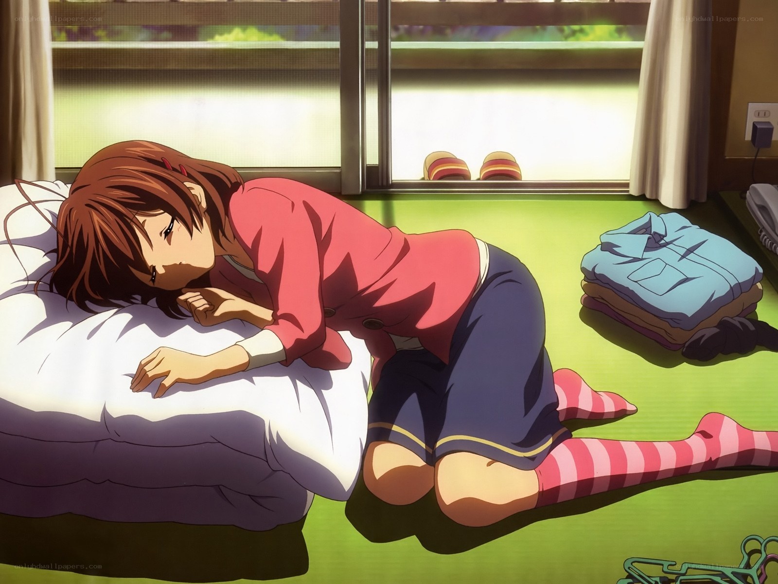 Anime girl sleeping on floor