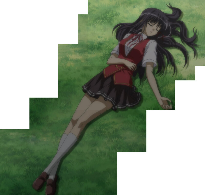 anime girl sleeping on grass