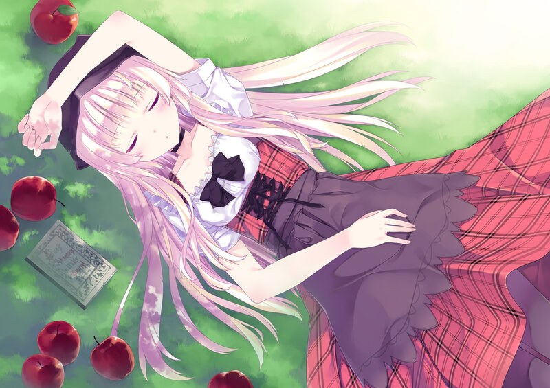 Anime Girl Sleeping on Grass — Green