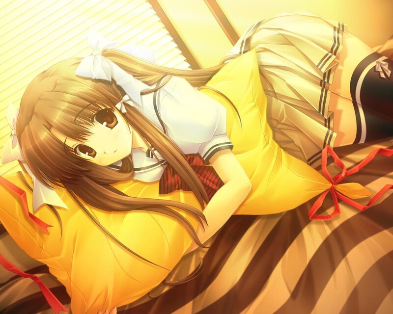 Anime girl sleeping on pillow