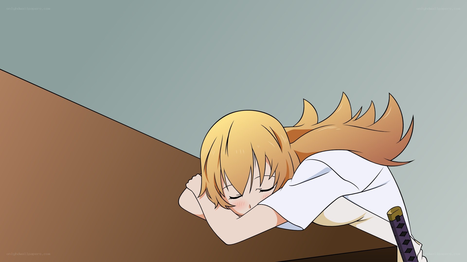 anime girl sleeping on table