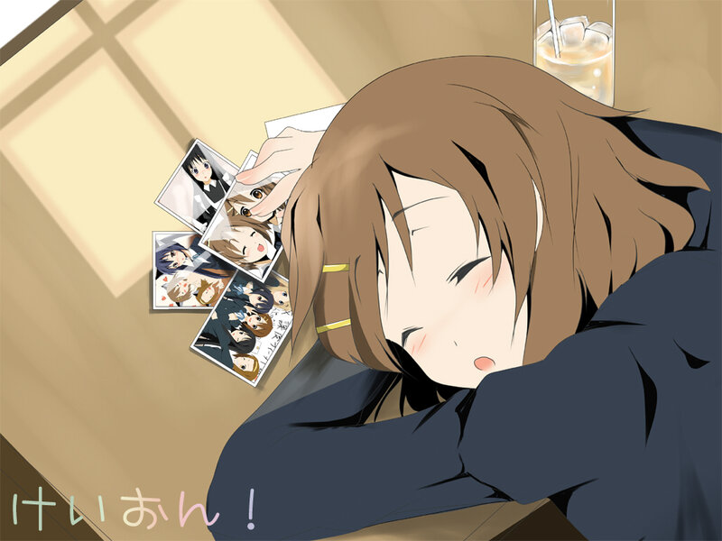 Anime girl sleeping on table