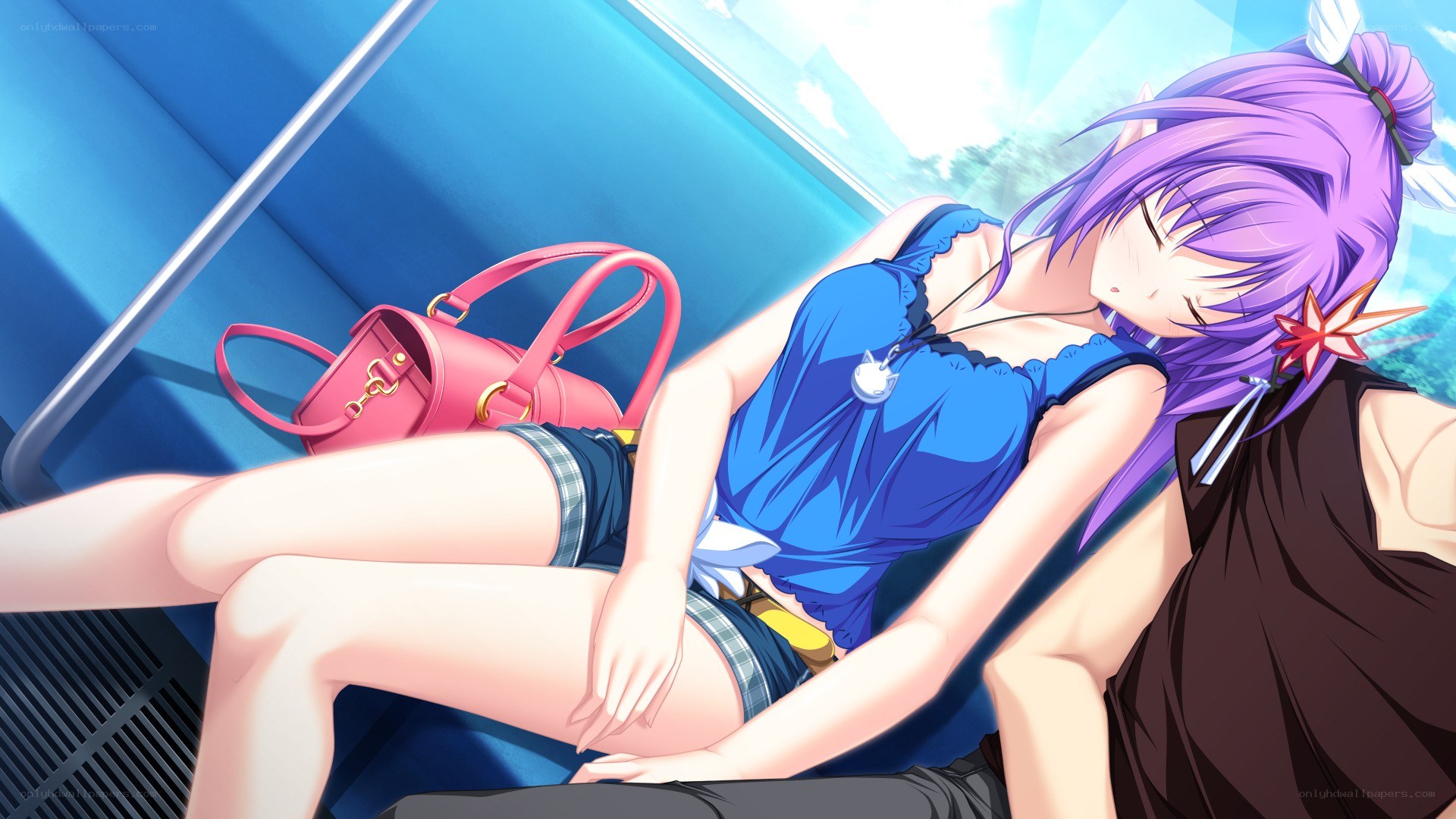 Anime girl sleeping on train