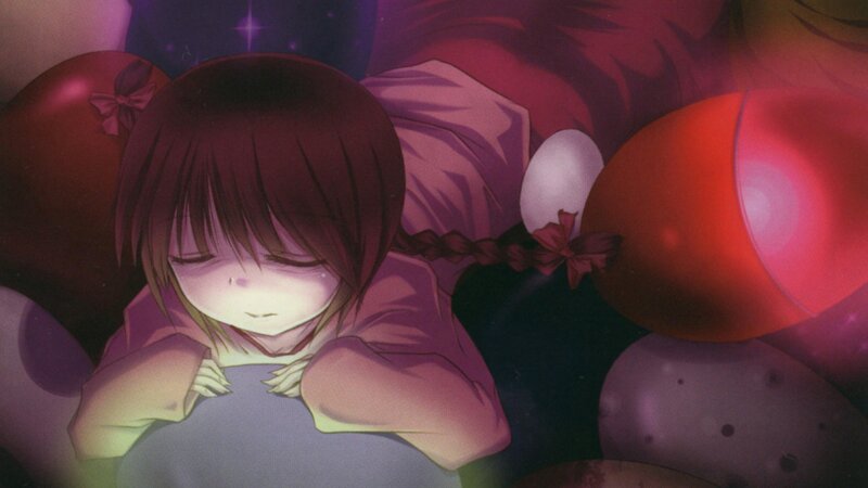 Anime Girl Sleeping — Purple, Calm, Night, Balloons