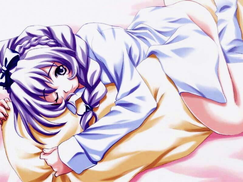 Anime Girl Sleeping — Purple, Peaceful, Manga, Pillow, Bed